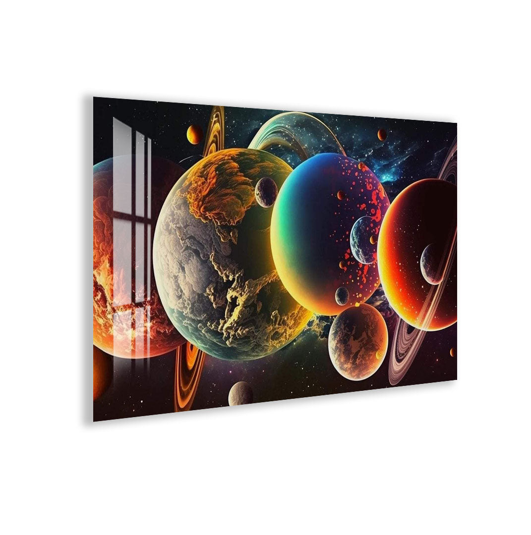 Colorful Planets Glass Wall Art – Epic Space Universe Poster for Modern Interiors