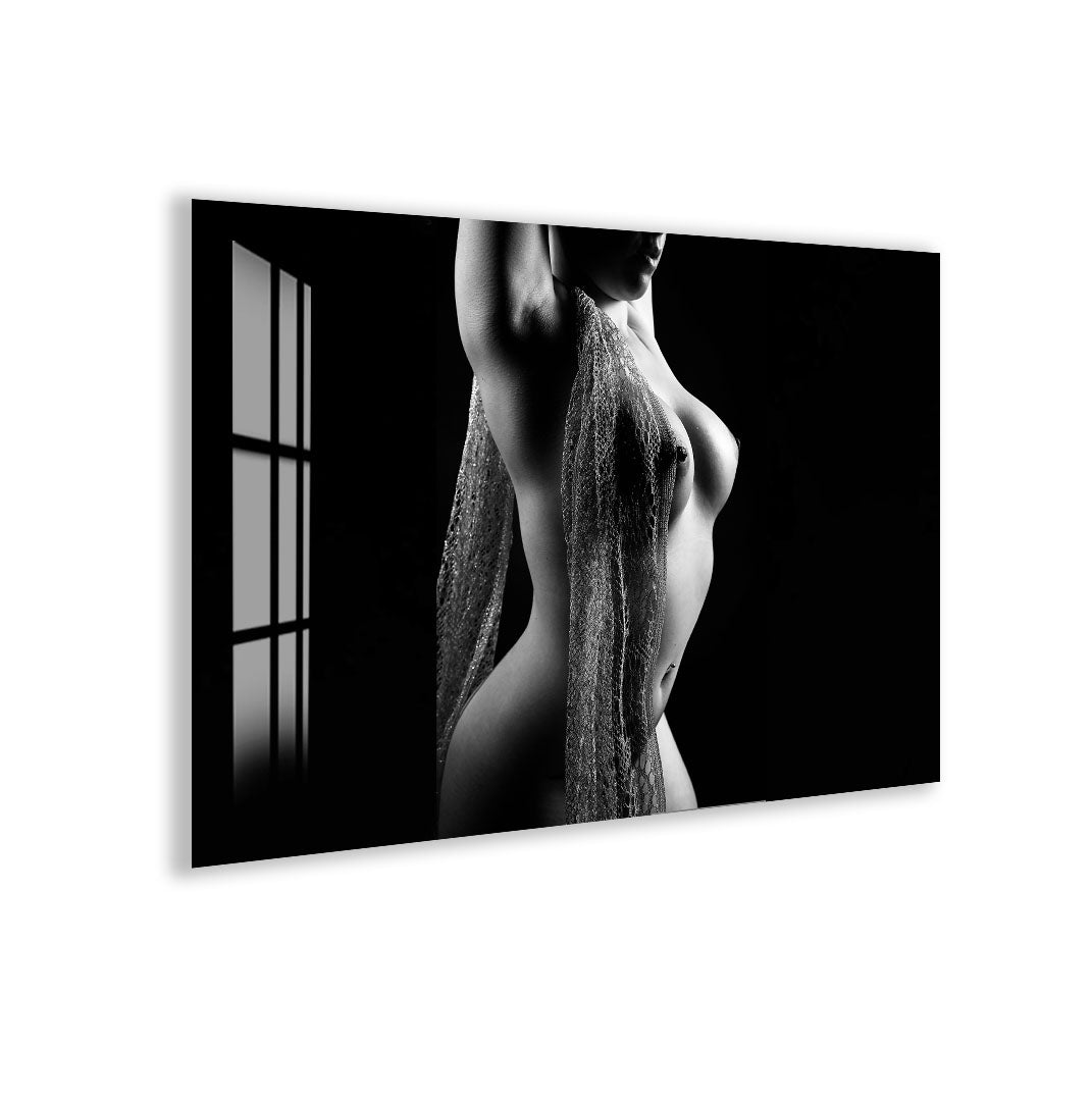 Erotic Nude Glass Wall Art – Sensual Black and White Female Body Decor