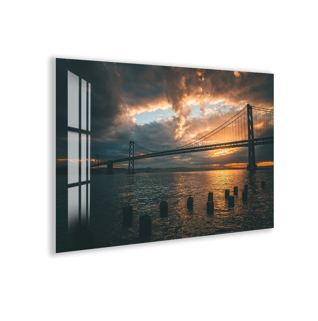 Golden Gate Bridge Sunset Glass Wall Art – Stunning San Francisco Cityscape Poster