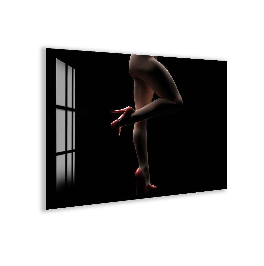 Erotic Legs Glass Wall Art – Sensual High Heels Nude Silhouette Decor