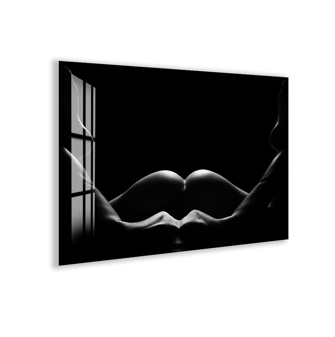Erotic Nude Glass Wall Art – Sensual Black and White Intimate Body Decor