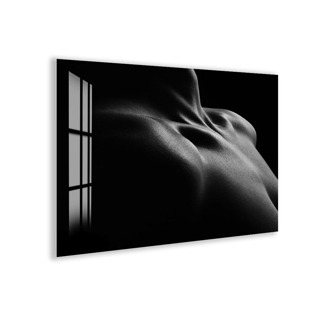 Erotic Male Nude Glass Wall Art – Sensual Black and White Body Decor