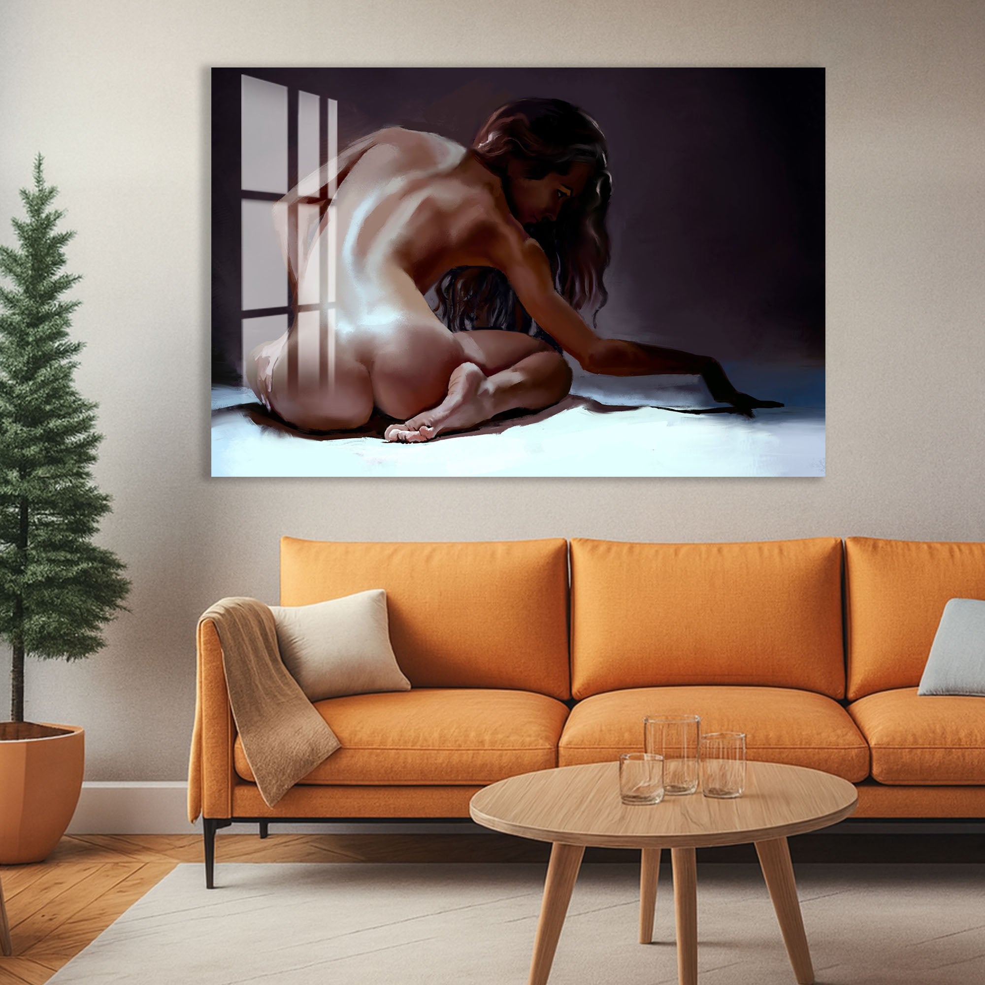 Erotic Nude Woman Glass Wall Art – Sensual Female Back for Bedroom & Modern Home Decor