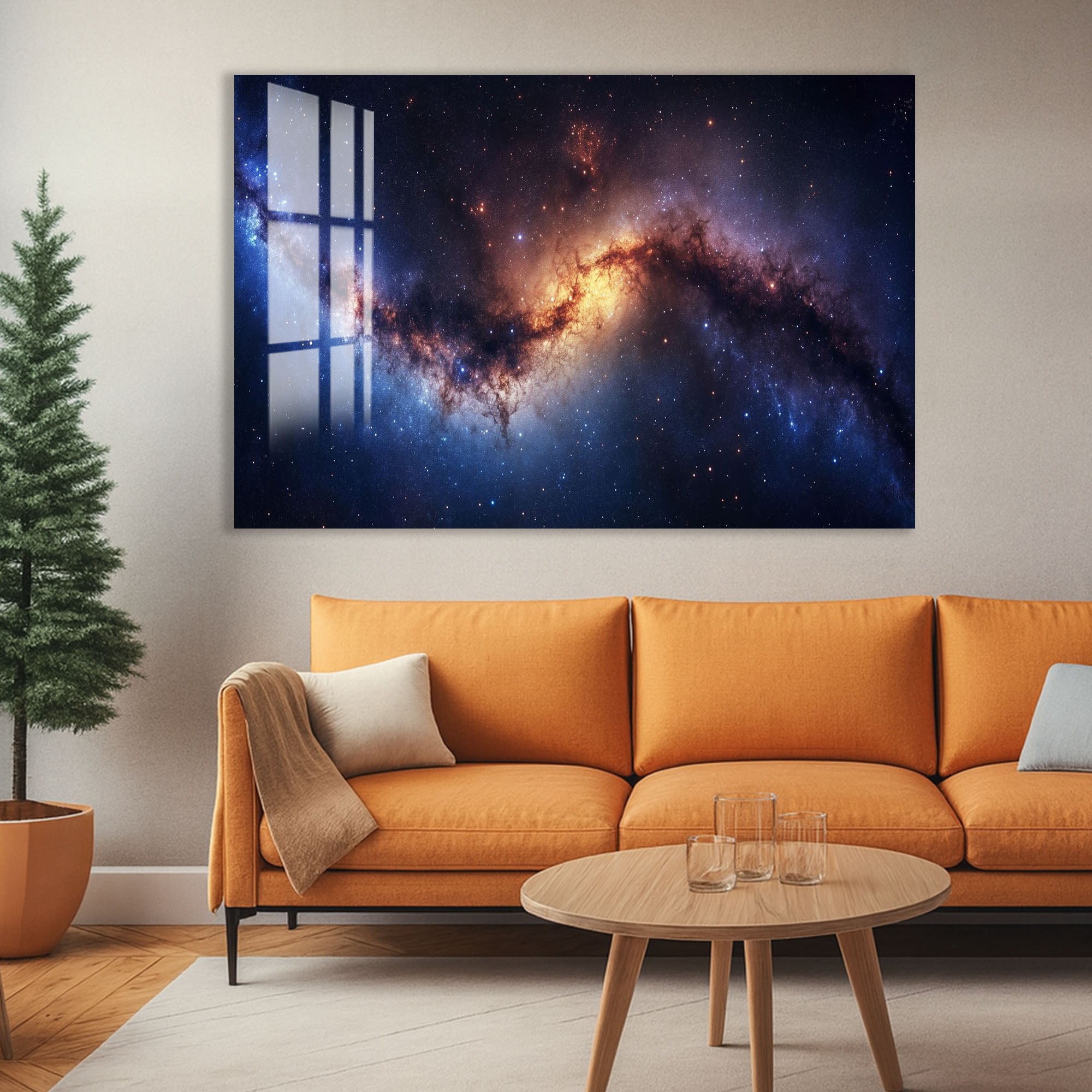 Galaxy Nebula Glass Wall Art – Stunning Cosmic Space Poster for Modern Interiors