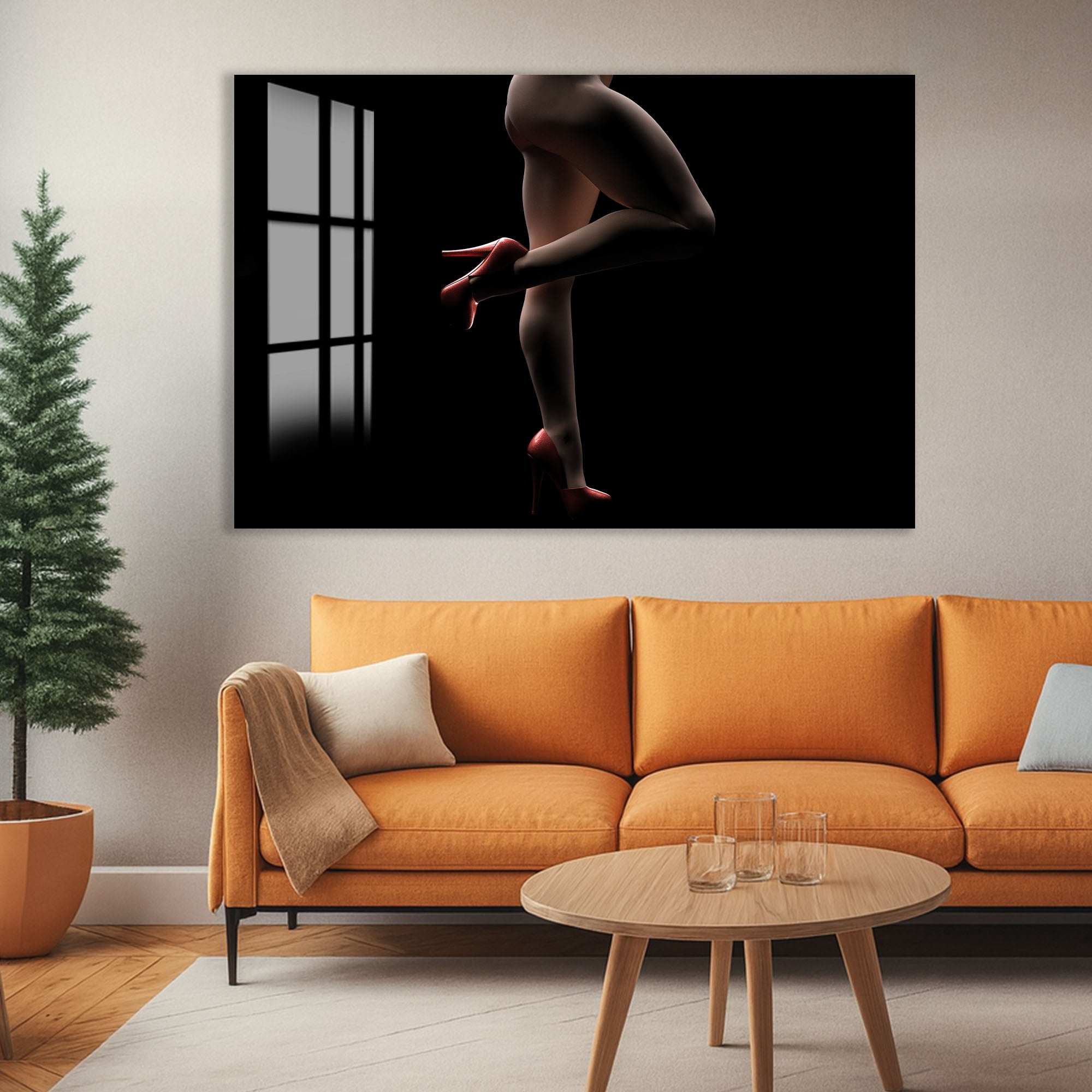 Erotic Legs Glass Wall Art – Sensual High Heels Nude Silhouette Decor
