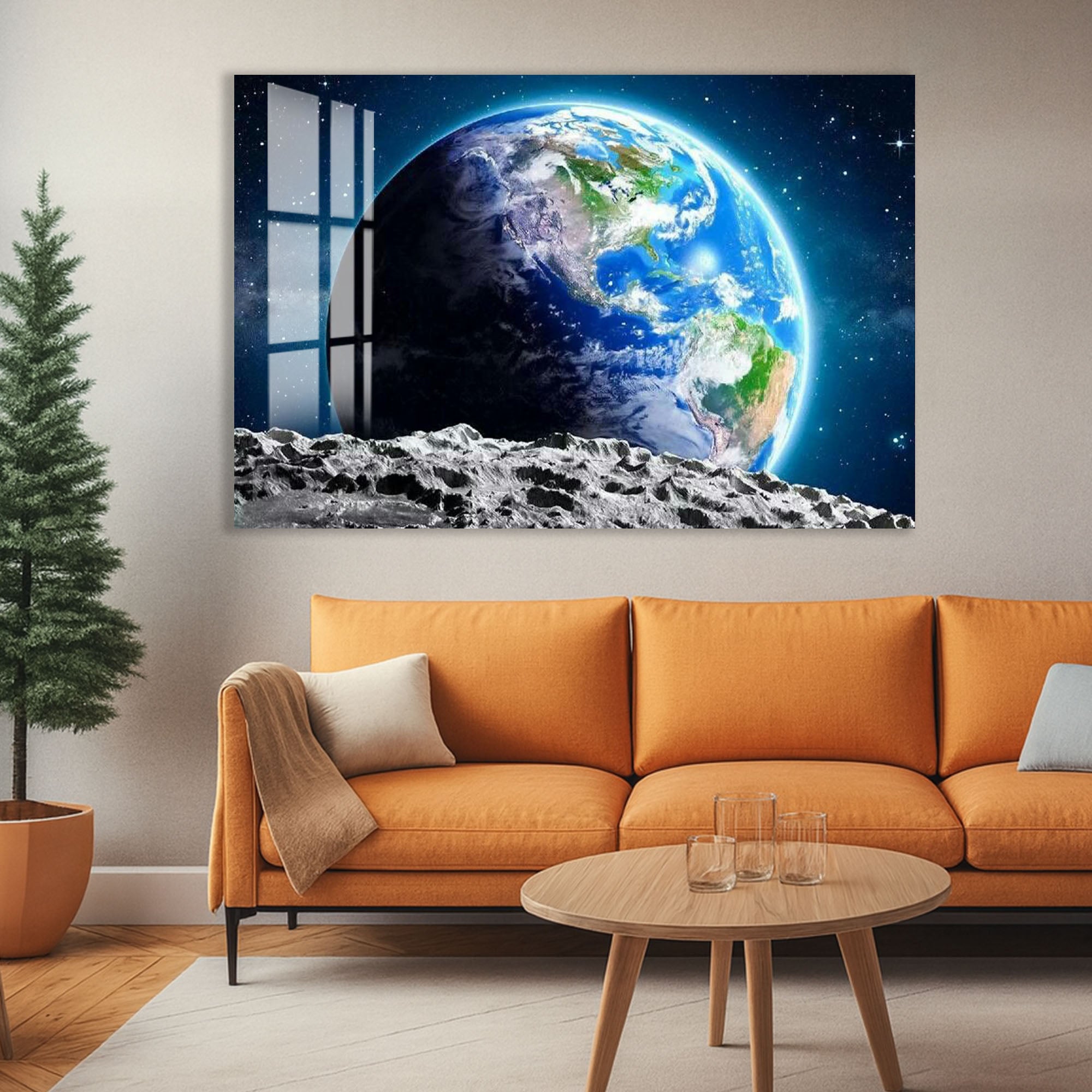 Earth from Moon Glass Wall Art – Stunning Space View Poster for Modern Interiors