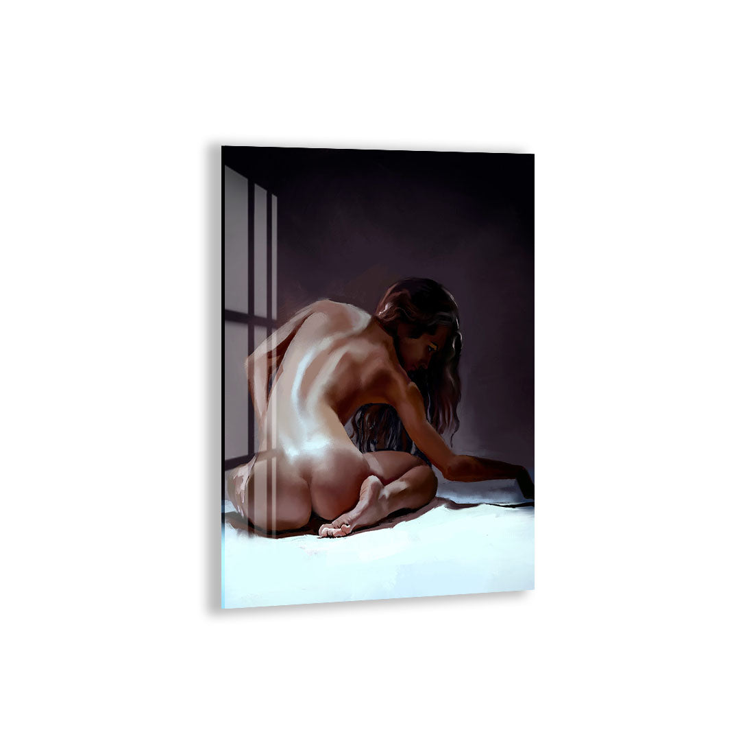 Erotic Nude Woman Glass Wall Art – Sensual Female Back for Bedroom & Modern Home Decor