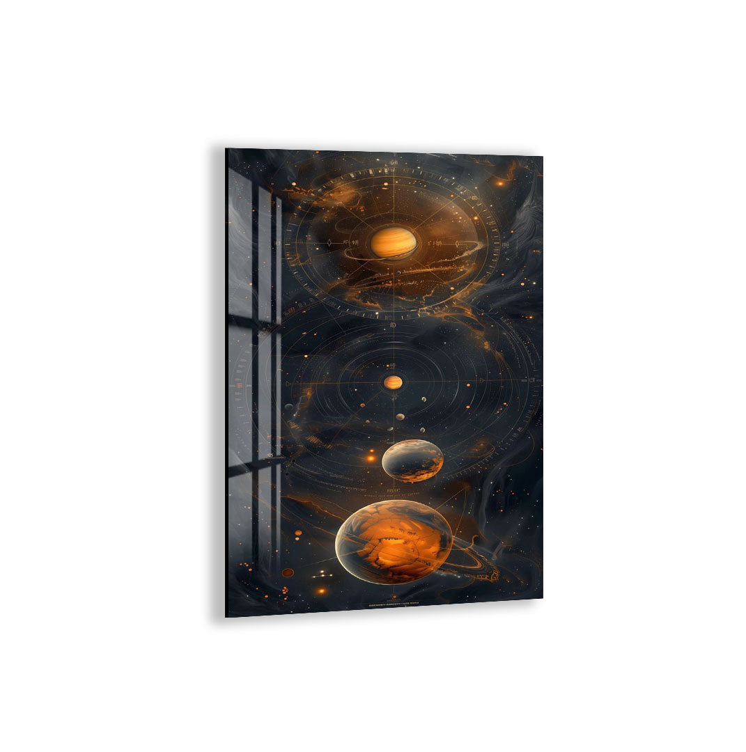 Solar System Glass Wall Art – Cosmic Planetary Orbit Design for Modern Interiors