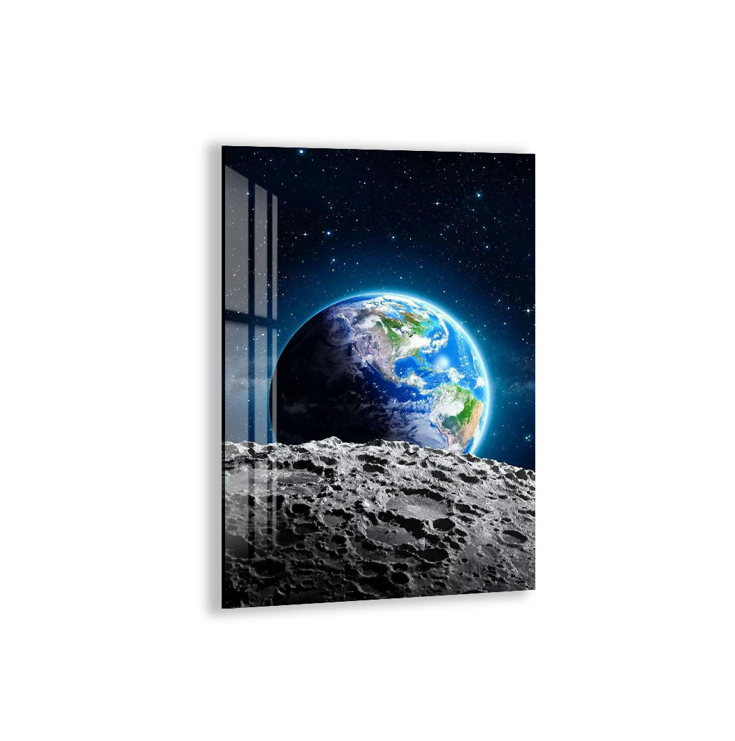 Earth from Moon Glass Wall Art – Stunning Space View Poster for Modern Interiors