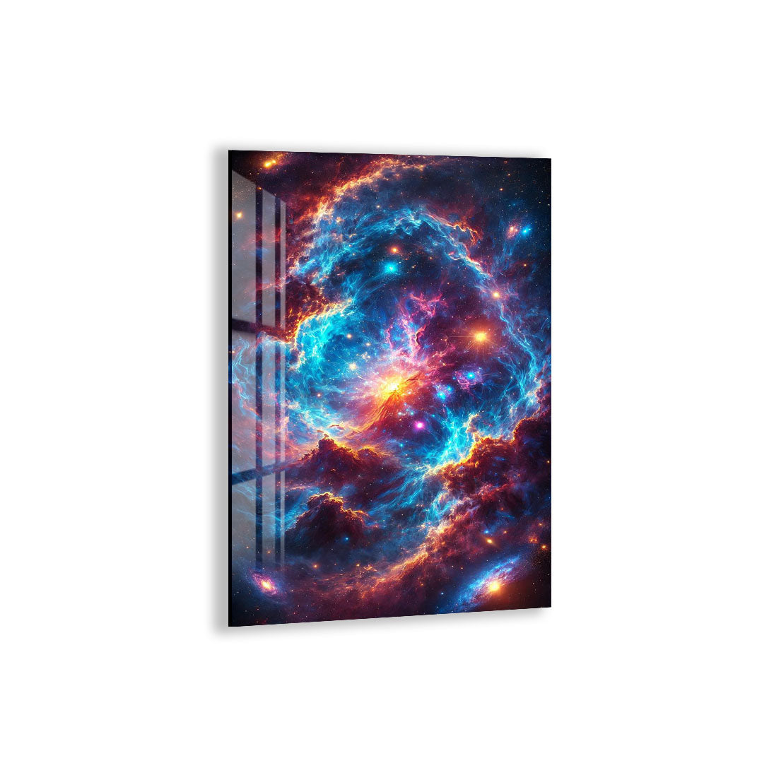 Colorful Cosmic Nebula Glass Wall Art – Vibrant Space Decor for Modern Interiors