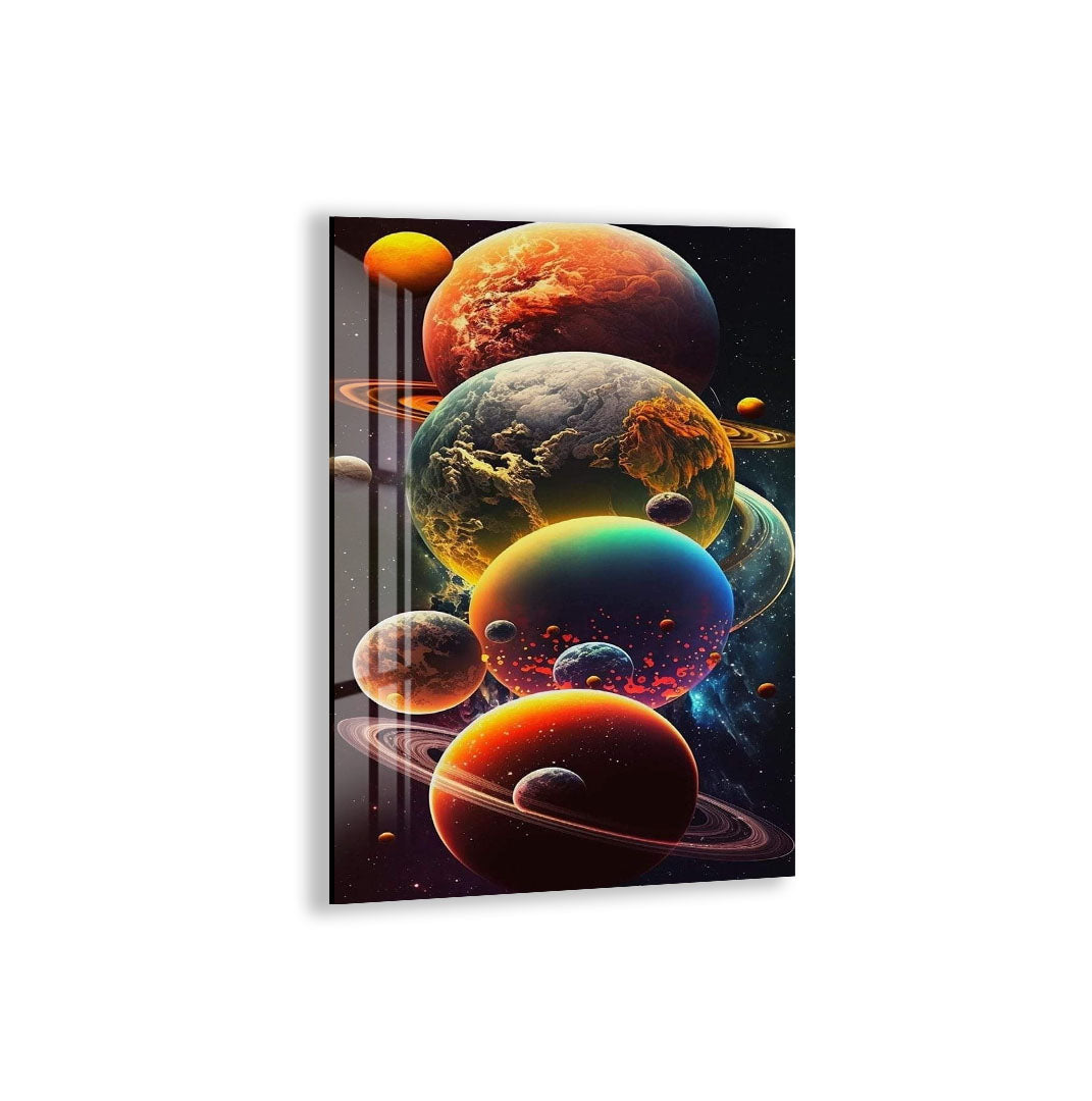 Colorful Planets Glass Wall Art – Epic Space Universe Poster for Modern Interiors