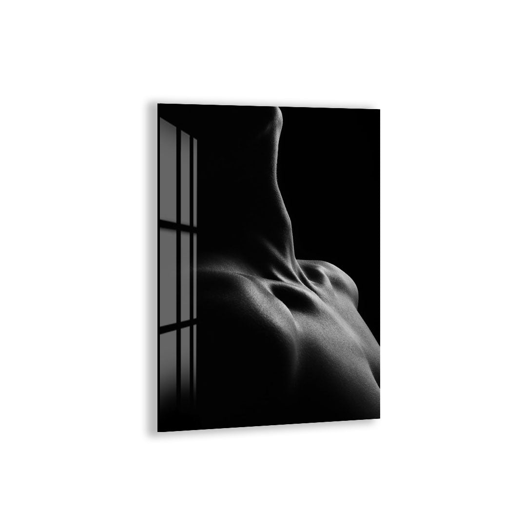 Erotic Male Nude Glass Wall Art – Sensual Black and White Body Decor