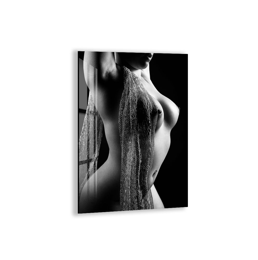 Erotic Nude Glass Wall Art – Sensual Black and White Female Body Decor