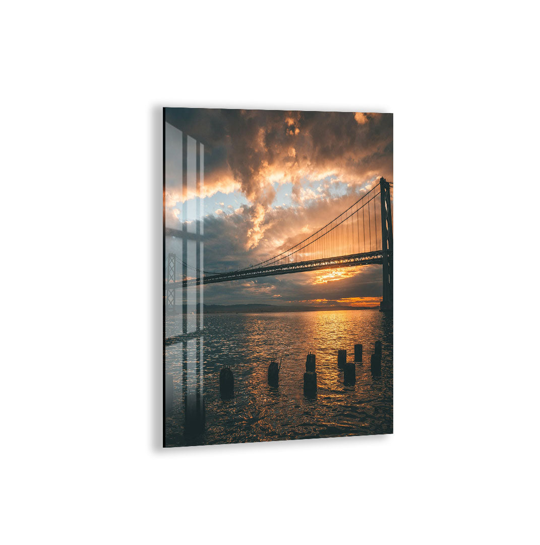 Golden Gate Bridge Sunset Glass Wall Art – Stunning San Francisco Cityscape Poster