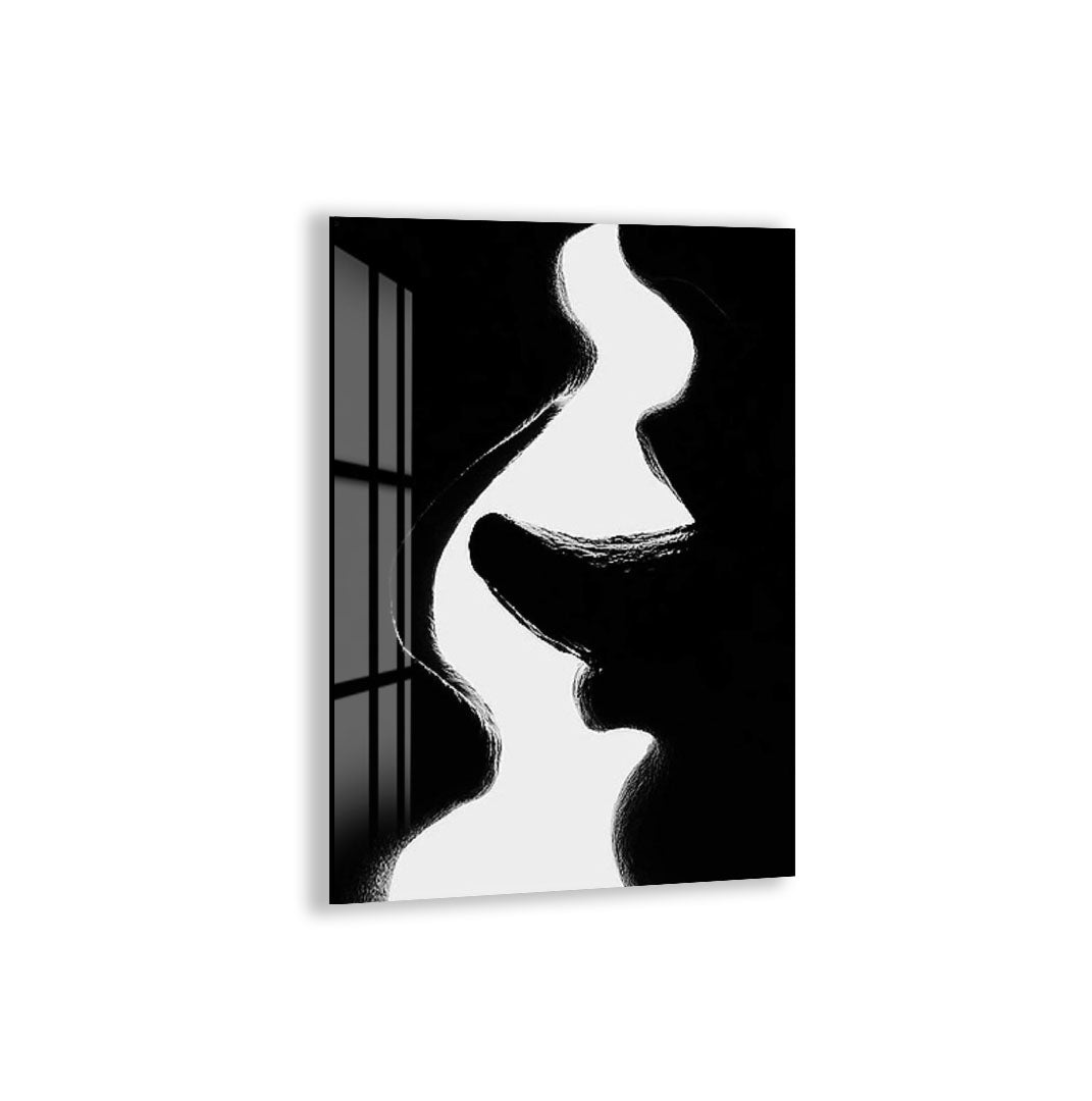 Erotic Abstract Glass Wall Art – Sensual Black and White Silhouette for Modern Interiors
