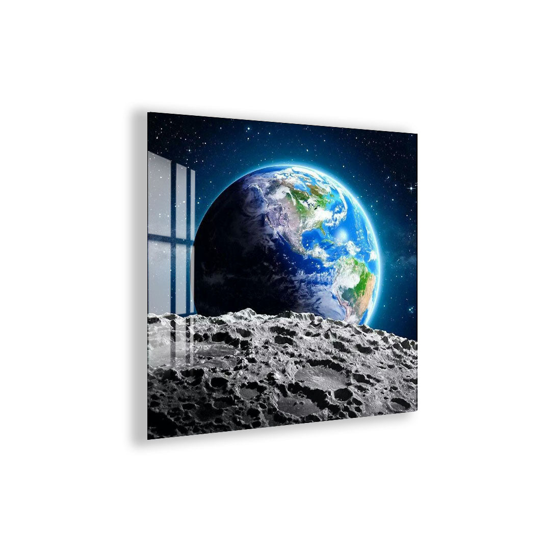 Earth from Moon Glass Wall Art – Stunning Space View Poster for Modern Interiors