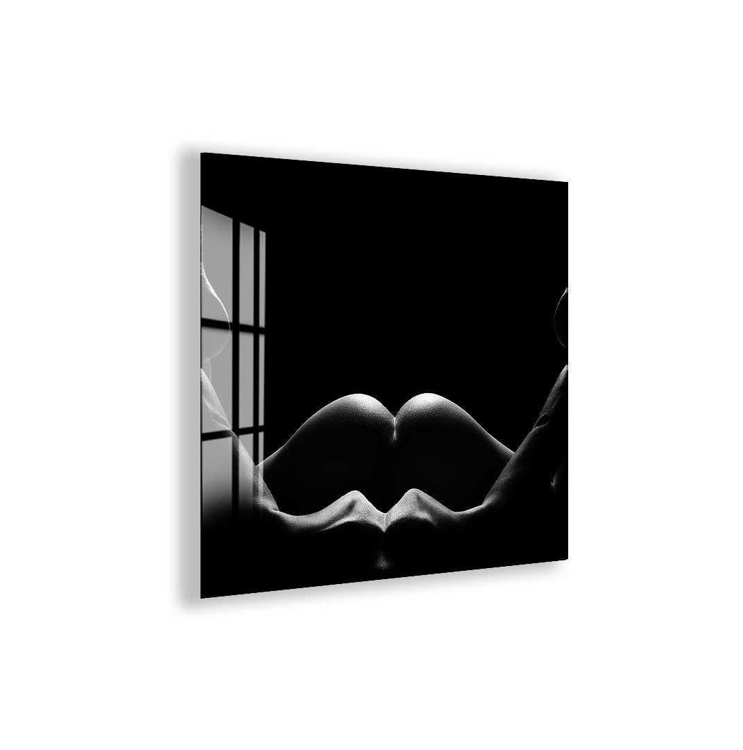 Erotic Nude Glass Wall Art – Sensual Black and White Intimate Body Decor