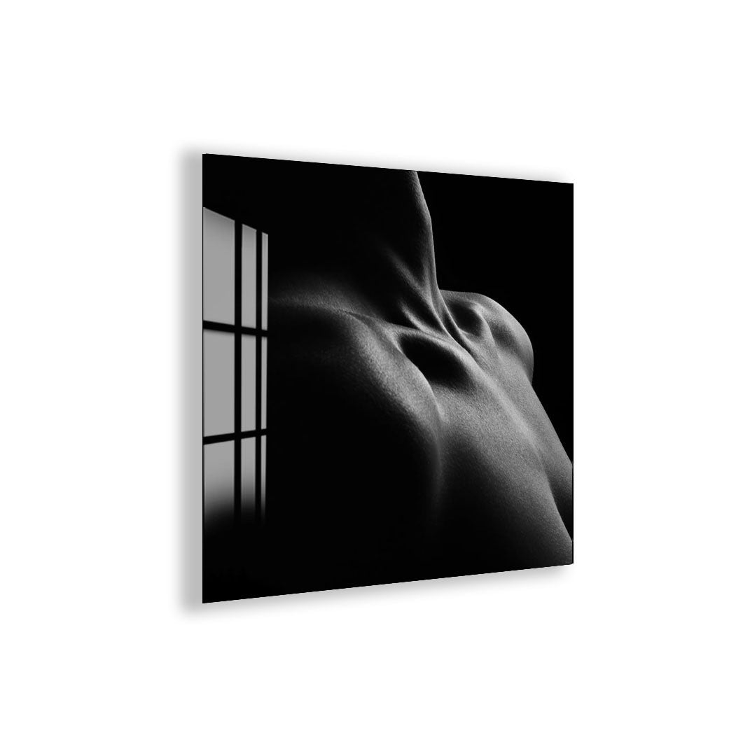 Erotic Male Nude Glass Wall Art – Sensual Black and White Body Decor