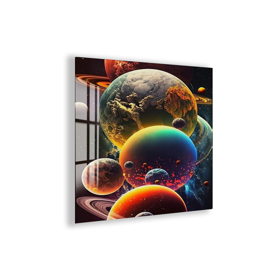 Colorful Planets Glass Wall Art – Epic Space Universe Poster for Modern Interiors