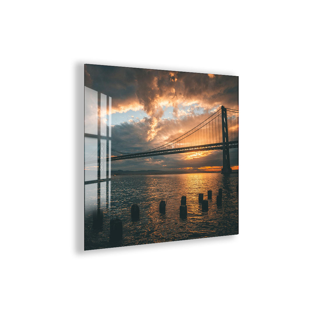 Golden Gate Bridge Sunset Glass Wall Art – Stunning San Francisco Cityscape Poster