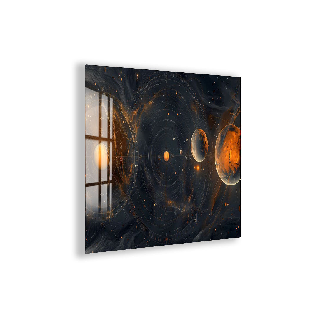 Solar System Glass Wall Art – Cosmic Planetary Orbit Design for Modern Interiors