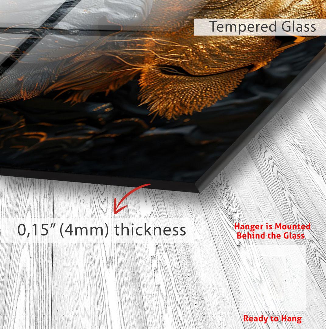 The image is a close-up of a glass surface with a textured pattern, and there is a red arrow pointing to the thickness of the glass, which is 0.15" (4mm) thick.