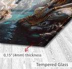 The image is a glass surface with a stone sculpture or statue, and it is described as a &quot;Tempered Glass&quot; with a thickness of 4mm.