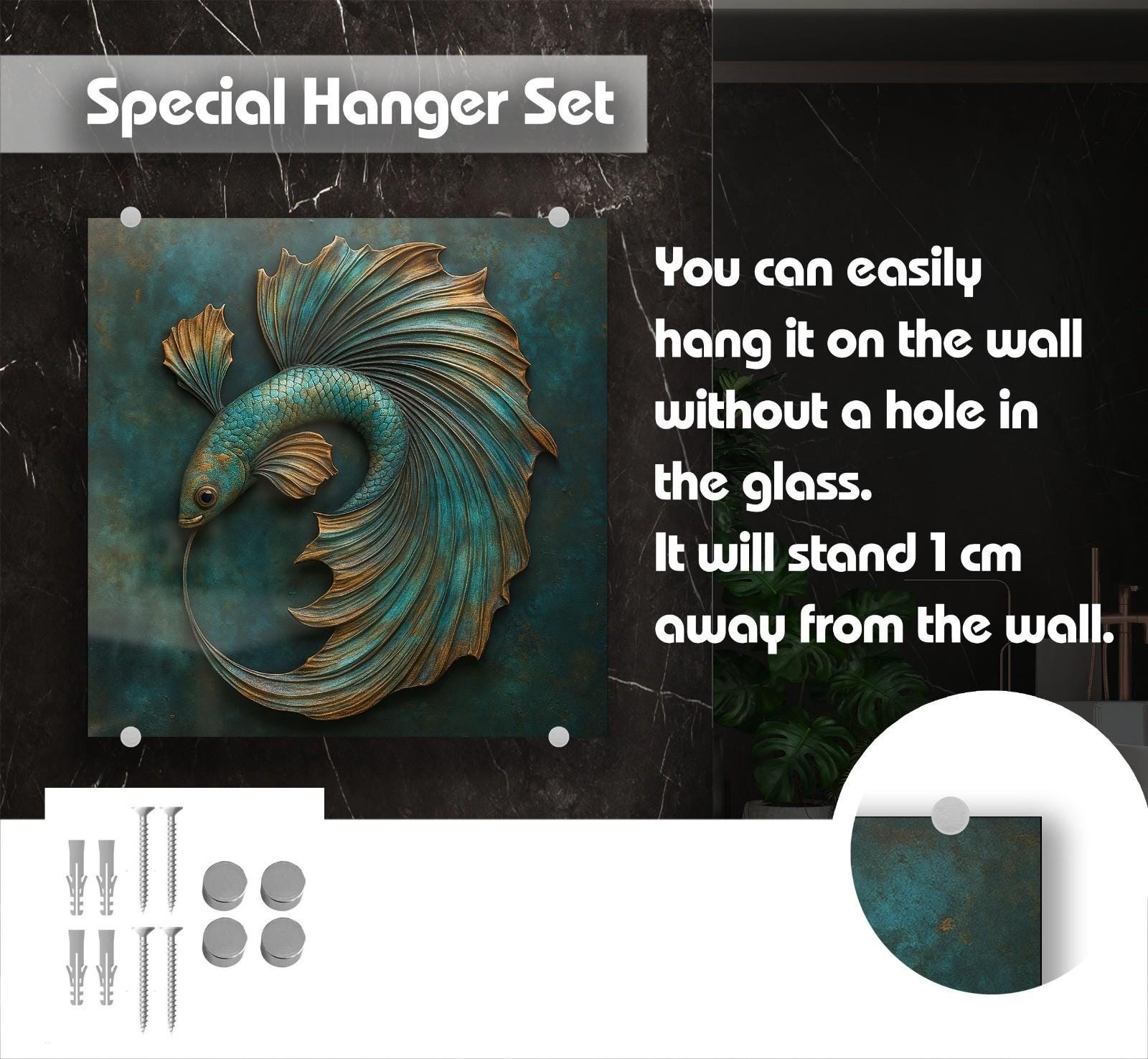 Blue Fish Tempered Glass Kitchen Backsplash: Modern Splashback Decor