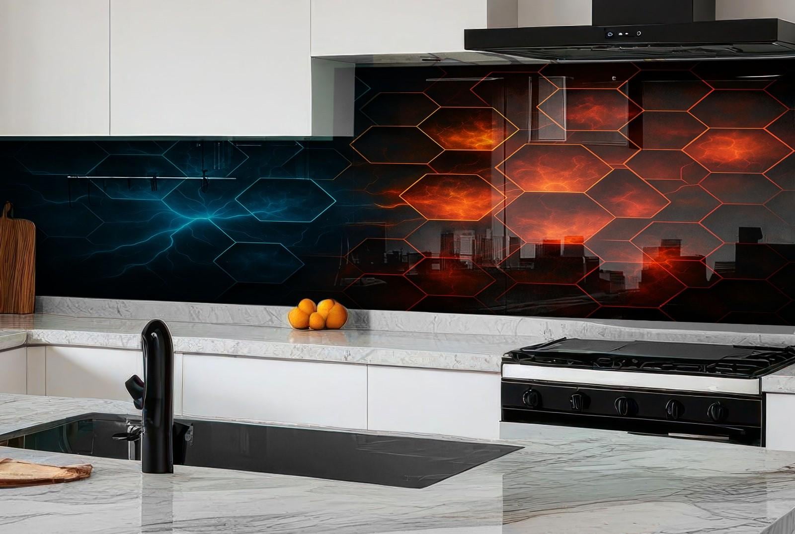 a kitchen with a stove top oven next to a counter