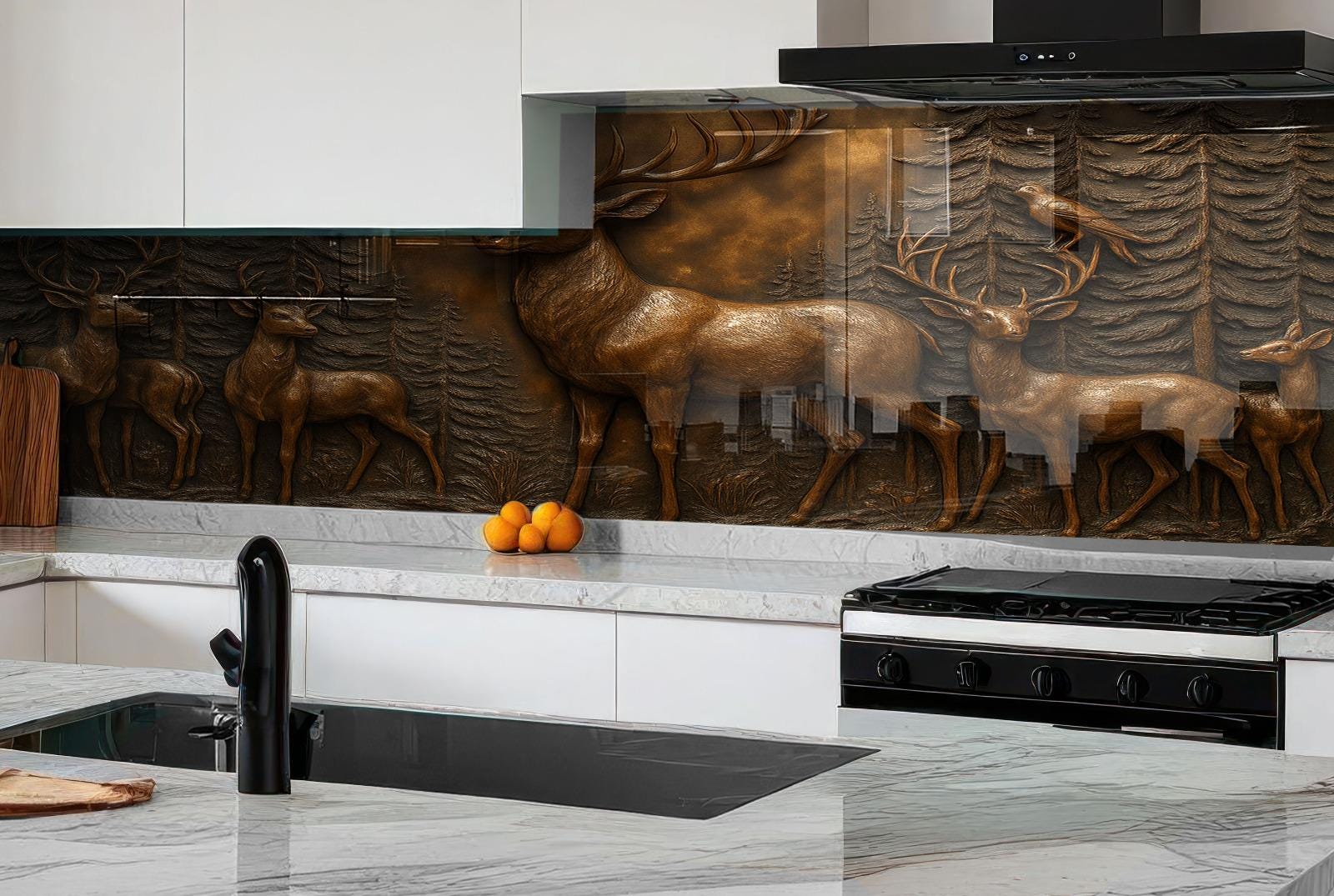 a kitchen with a stove top oven next to a counter