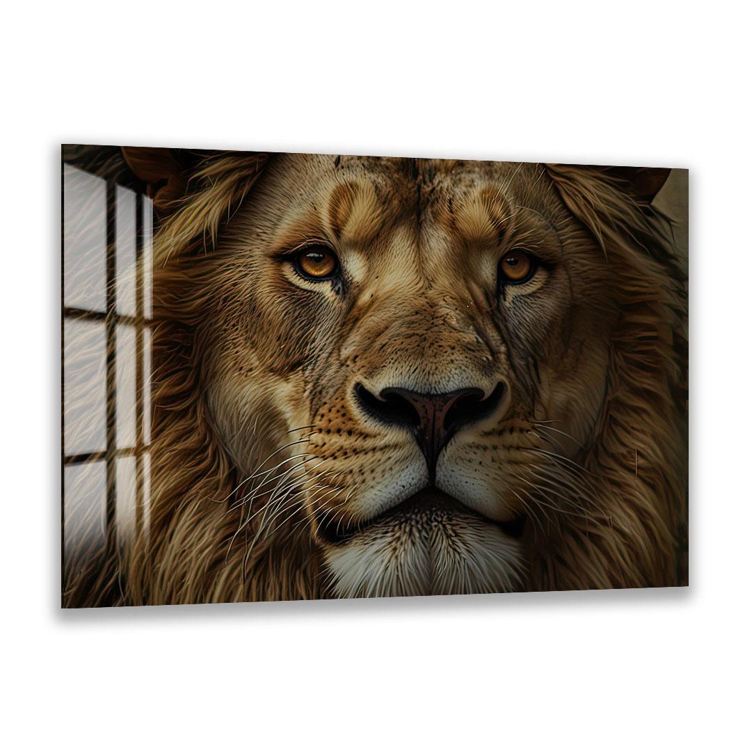 A close-up portrait of a majestic lion, its golden mane and intense gaze capturing the viewer's attention.