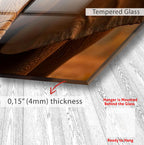 The image is a close-up of a wooden surface with a text overlay indicating that the glass is "Tempered Glass" and has a thickness of "0.15" (4mm)