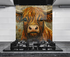 a painting of a cow on a tile wall