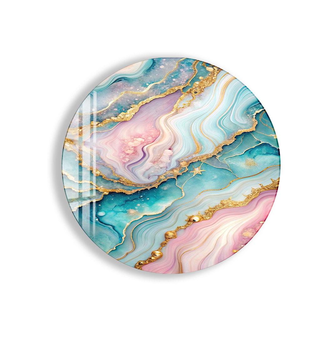 a vibrant and colorful abstract design with swirling patterns in shades of blue, pink, and gold.