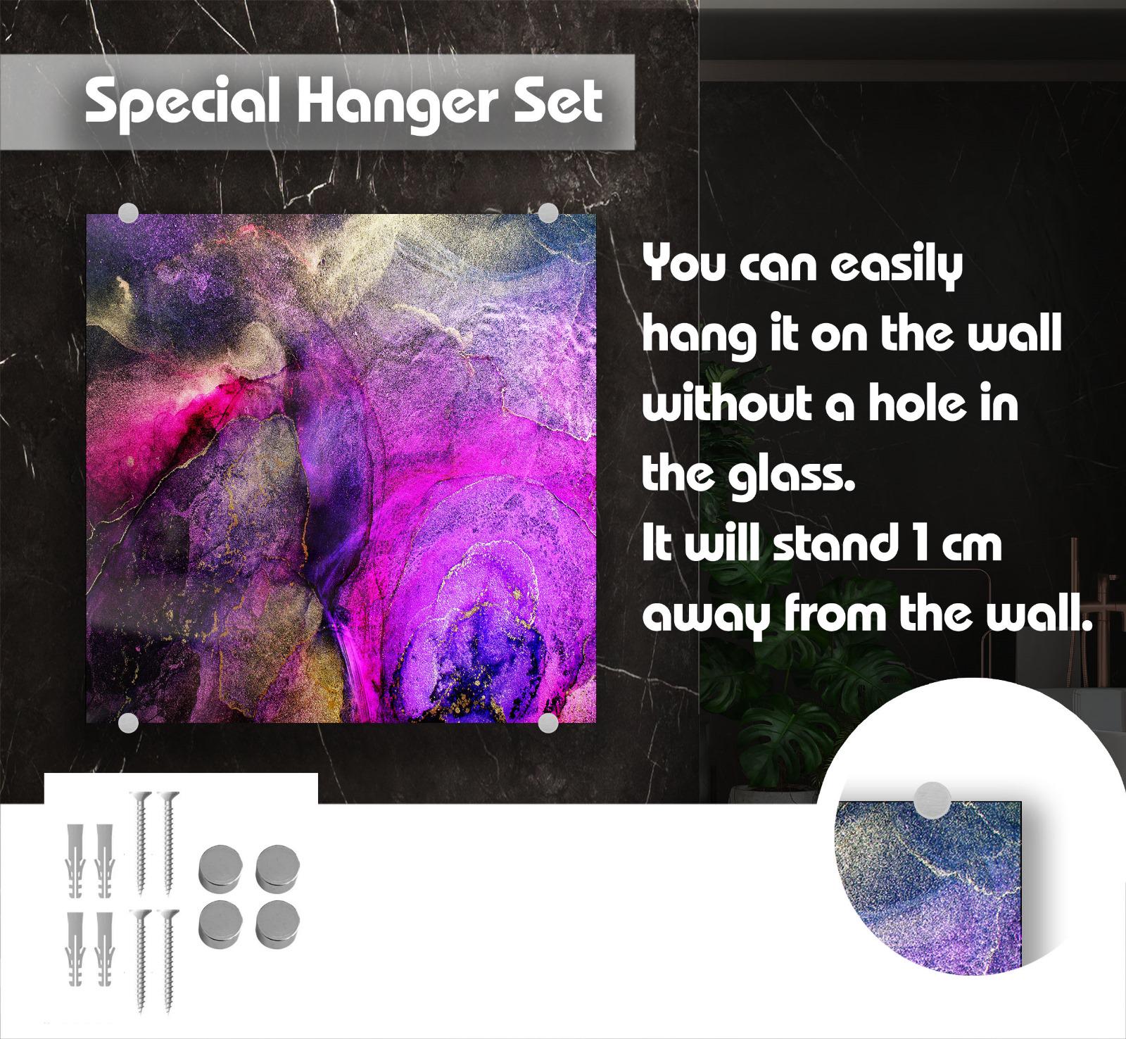 The image is a special hanger set that allows you to easily hang it on the wall without a hole in the glass. It will stand 1 cm away from the wall.