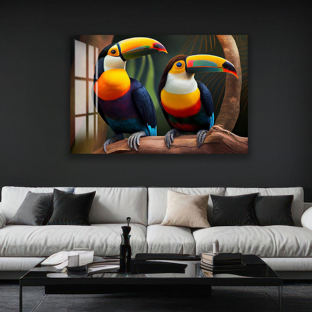 A large framed photograph of a sea turtle swimming in the ocean is displayed on the wall above a white couch in a living room setting.