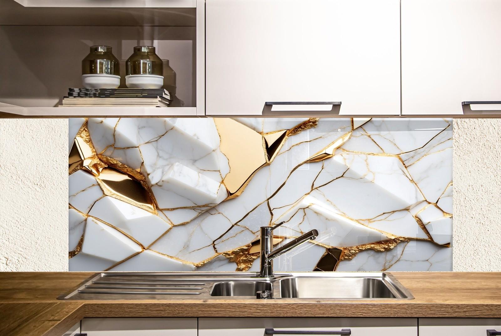 White Gold Marble Backsplash: Tempered Glass, Heat Resistant