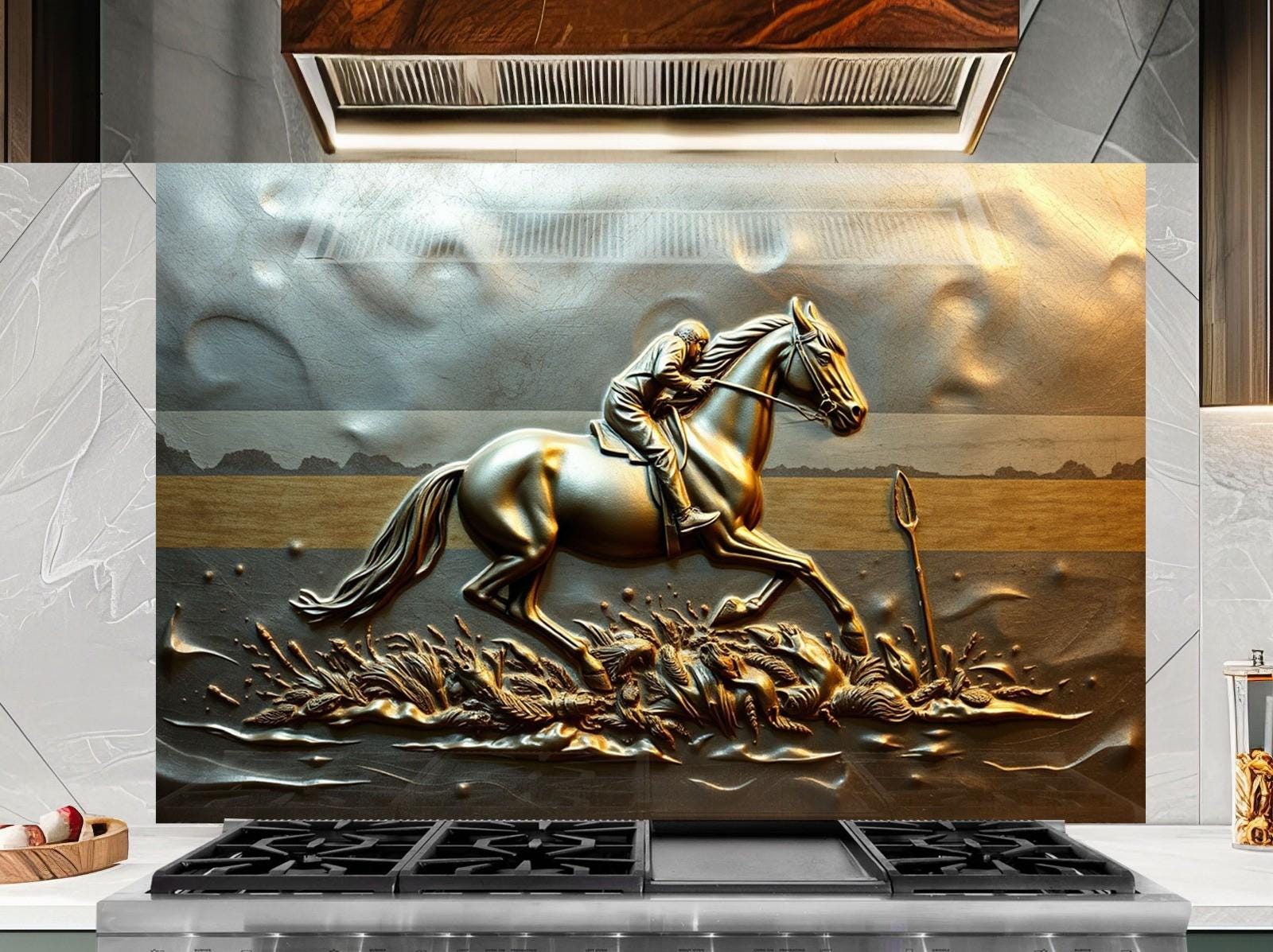 Horse Tempered Glass Kitchen Backsplash: Equestrian Art Stove Cover