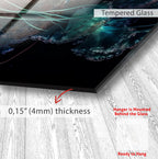 The image is a framed artwork with a glass surface, and it is mounted on a wall. The glass has a thickness of 0.15 millimeters (4mm).