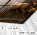 a close up of a wood carving of a deer