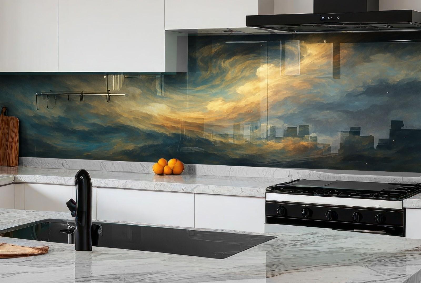 Modern Tempered Glass Backsplash for Kitchen or Bathroom - Dark s for Stylish Splashback