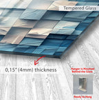 The image is a close-up of a glass surface with a textured pattern, and it is mounted on a wall. The glass appears to be Tempered Glass, which is known for its durability and resistance to breakage. The image also includes a text that provides information about the glass, such as its thickness, which is 0.15 mm (4 mm) thick.