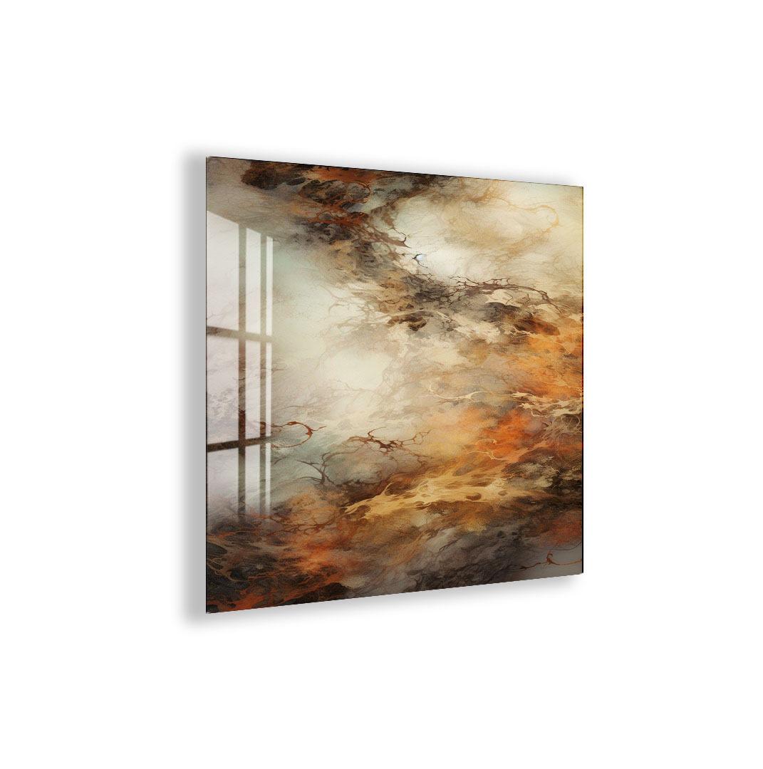 The image is a large abstract painting with a mix of warm and cool colors, depicting a dynamic and swirling composition.