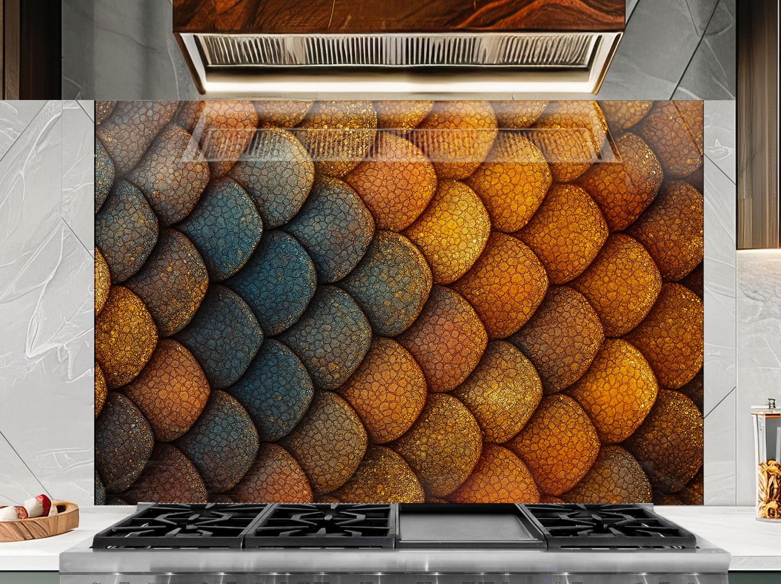 a stove top with a painting on the back of it