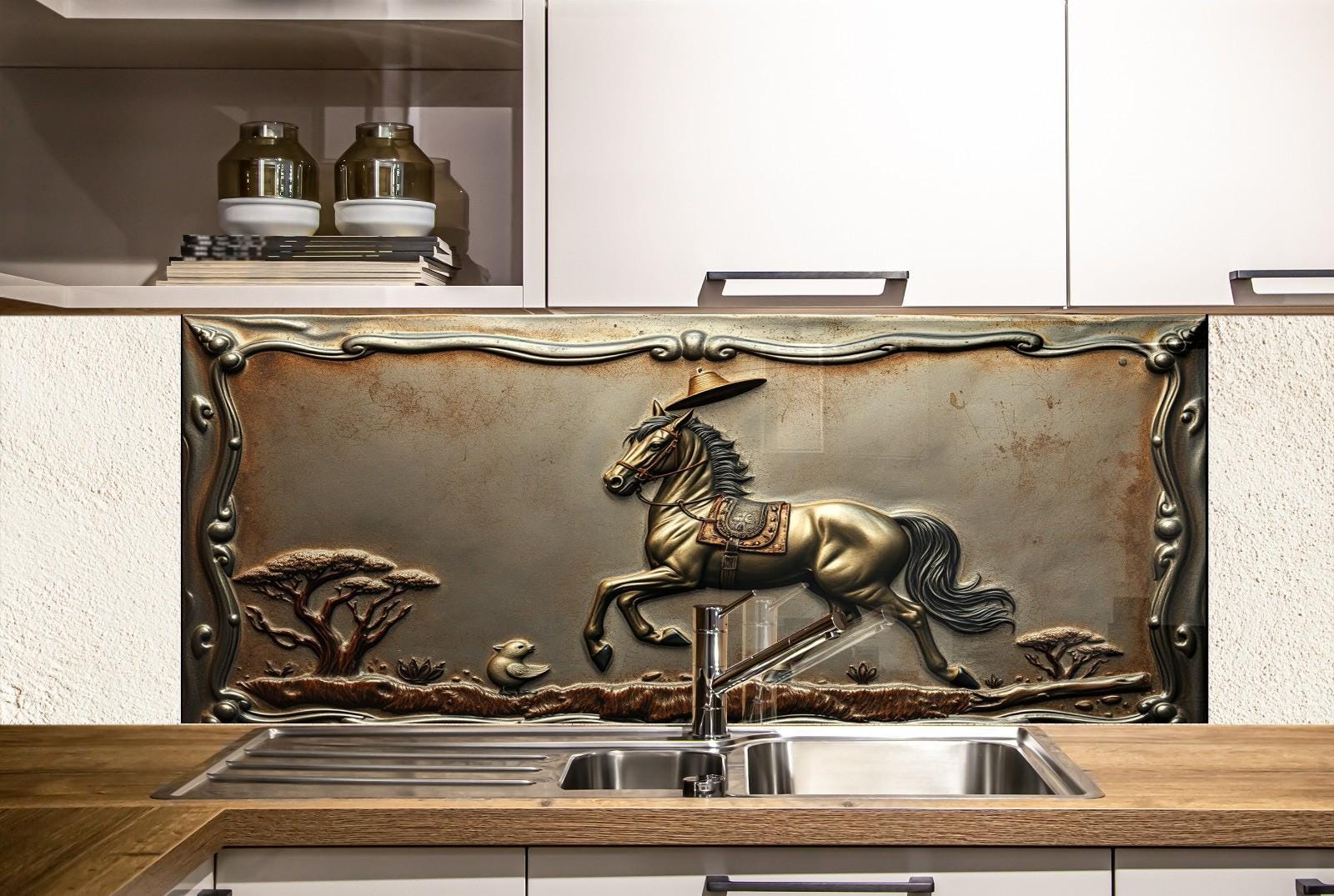 Tempered Glass Horse Kitchen Backsplash: Stove Back Cover