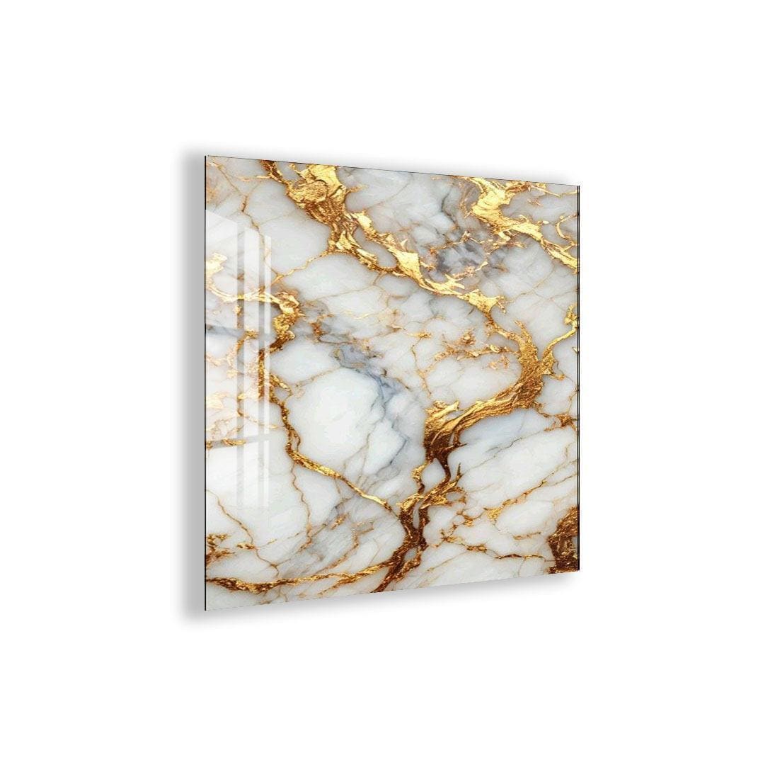 Golden Marble Wall Art: Modern Abstract Design (Tempered Glass)