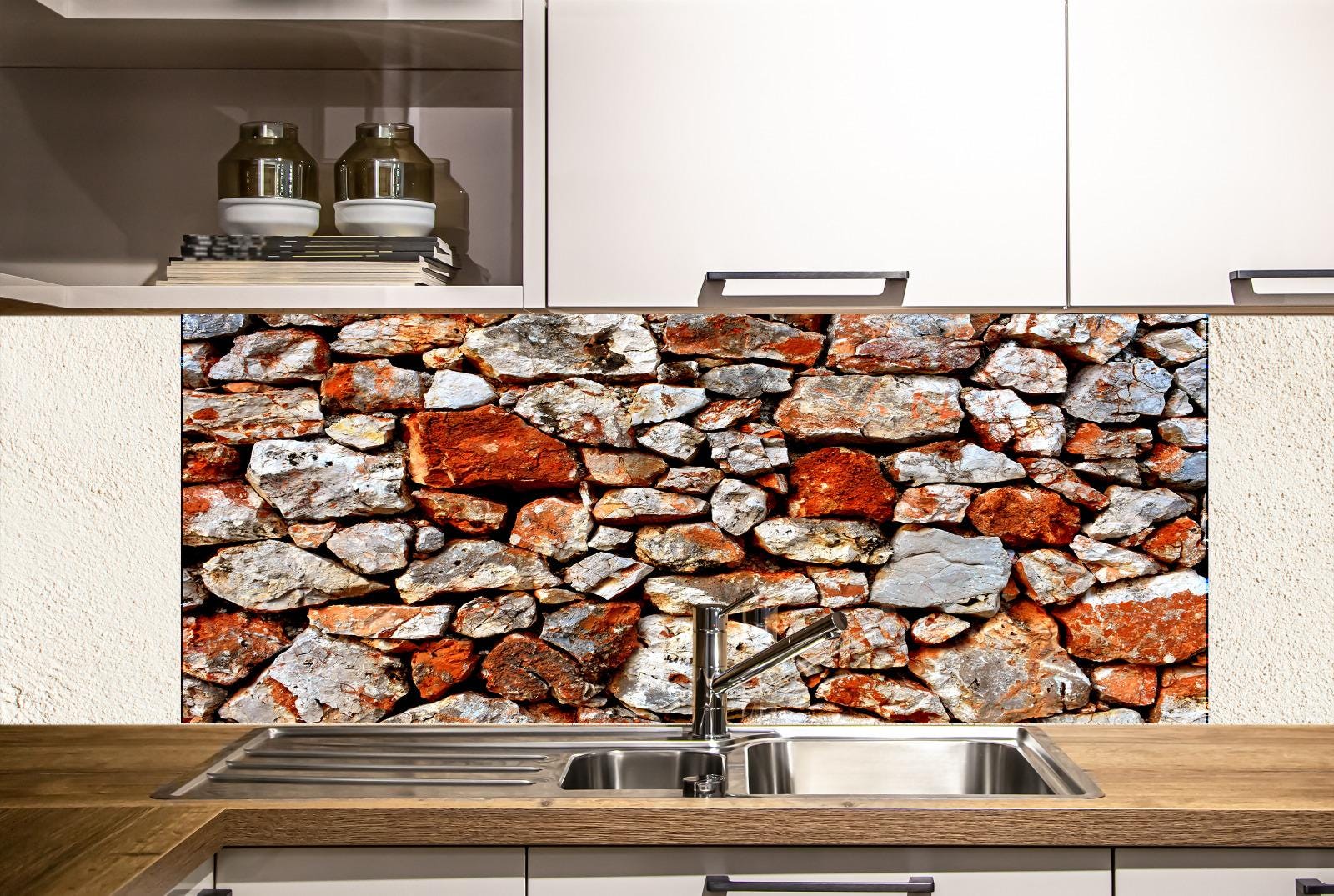 Farmhouse-style stone pattern for kitchen backsplash.