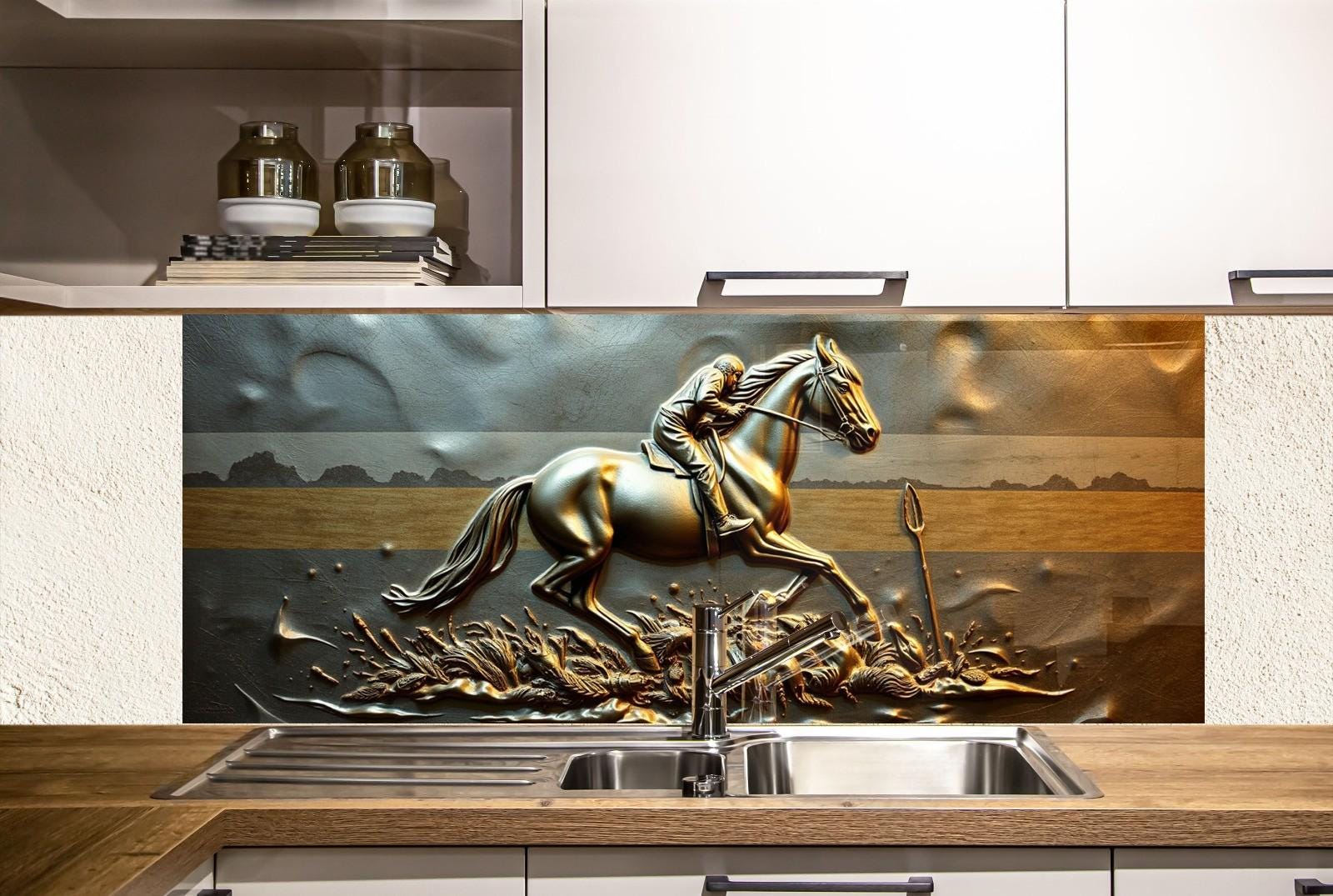 Horse Tempered Glass Kitchen Backsplash: Equestrian Art Stove Cover