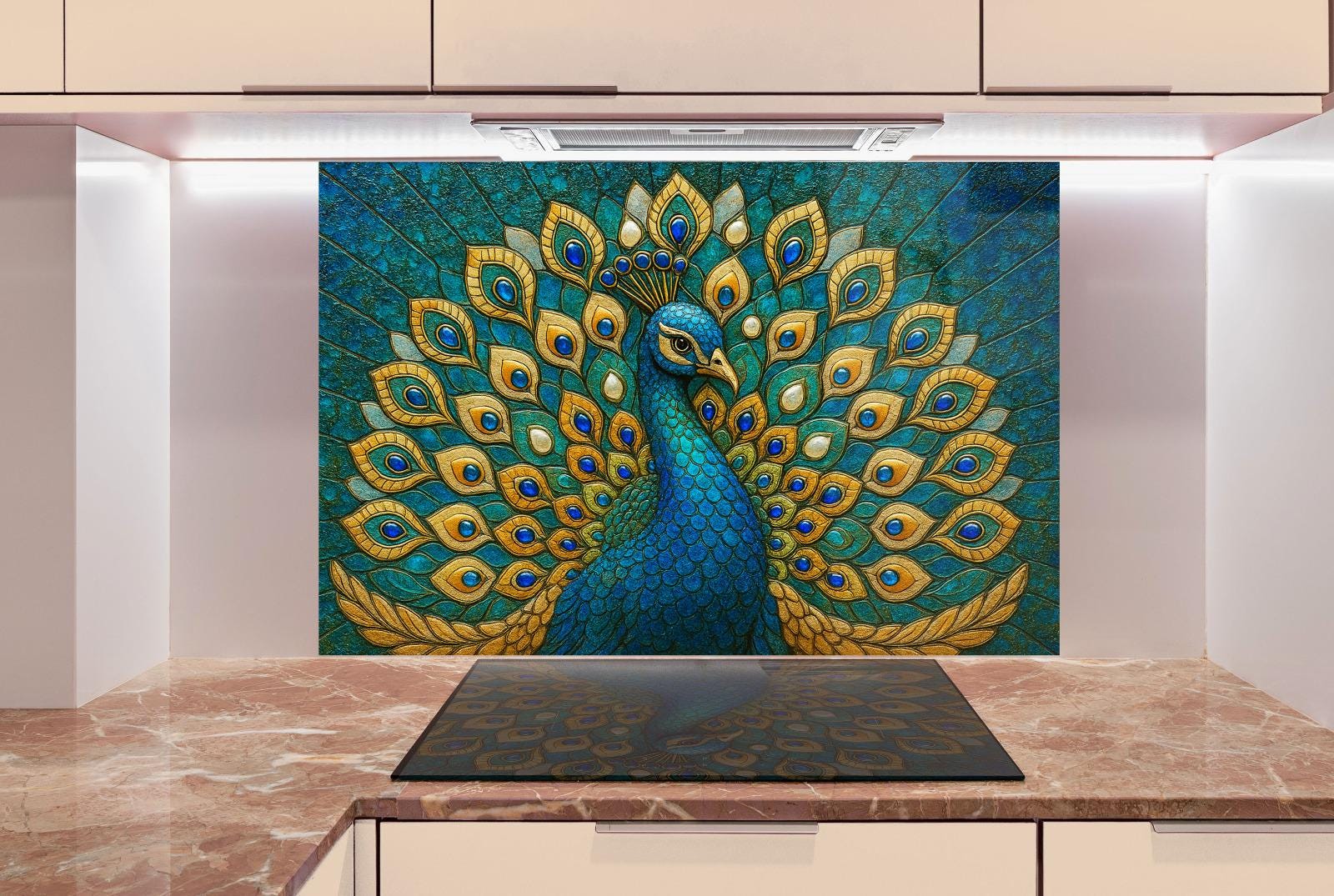 a painting of a peacock on a wall