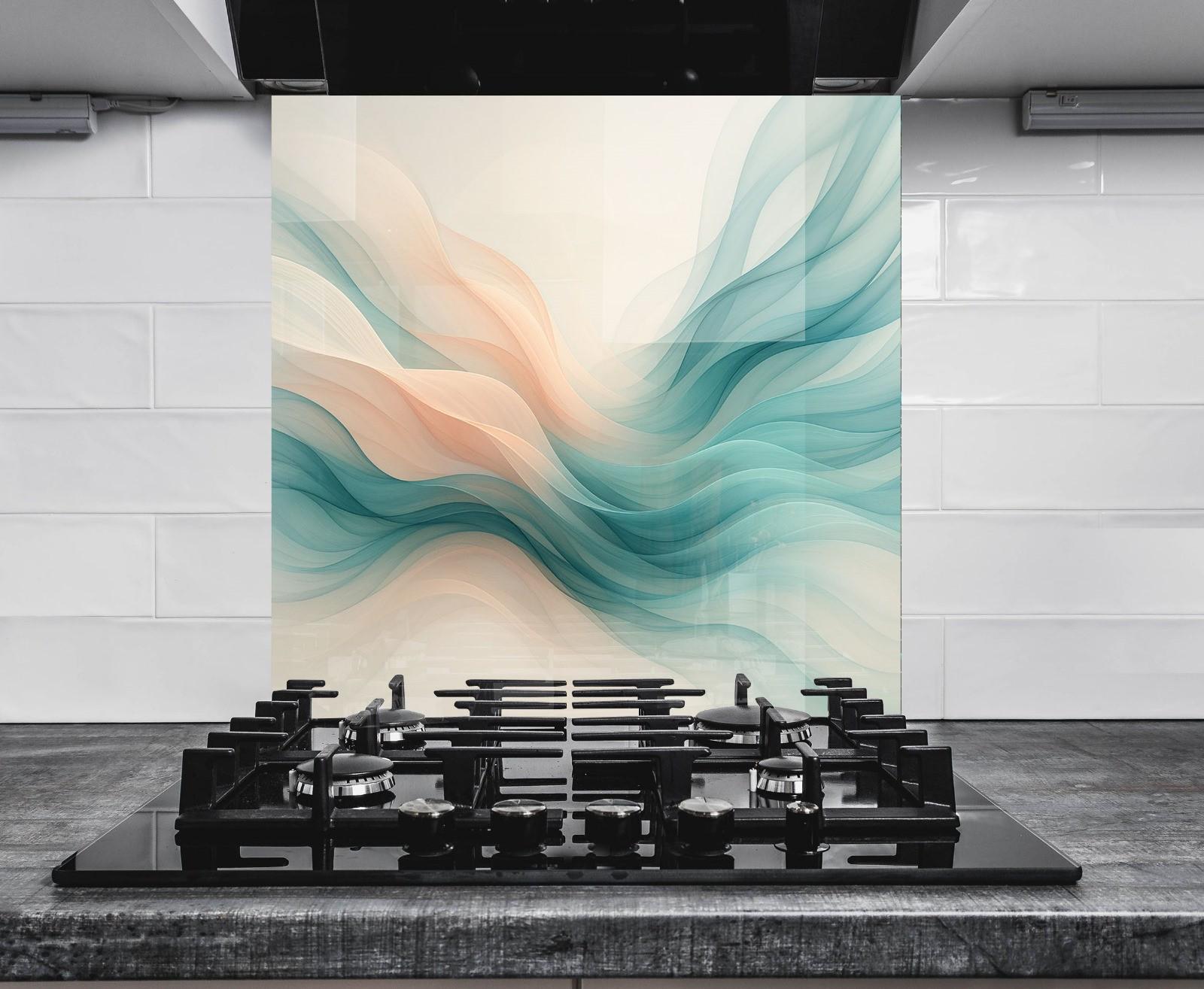 a stove top with a painting on the back of it